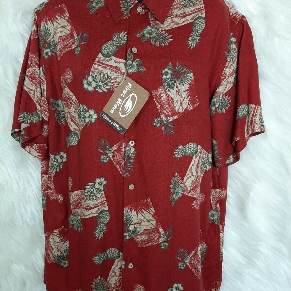 Tropical Red Silk  Vaca   Short Sleeve Shirt Sz S